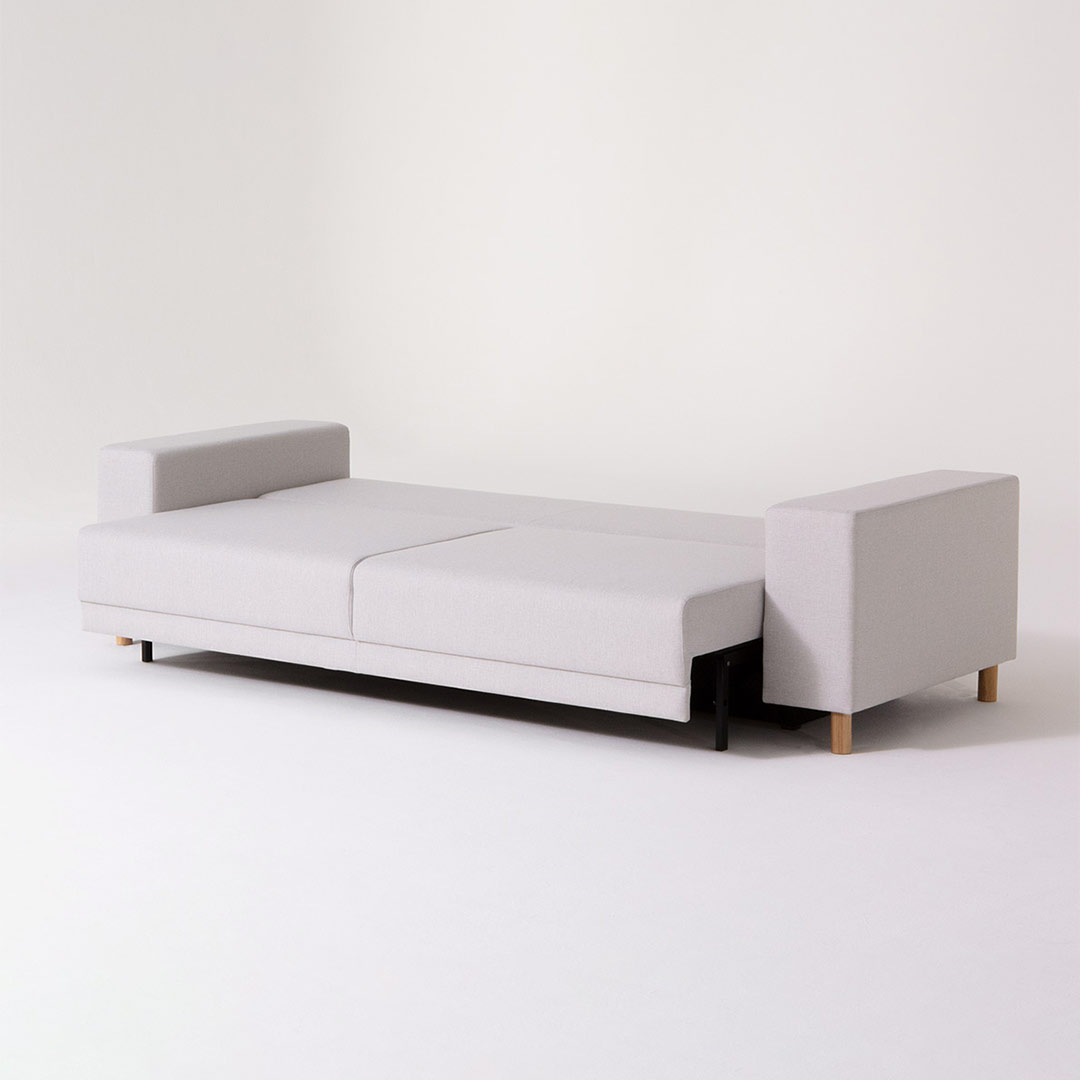 sofabed TYME sleeping area 200x130cm grey with oak legs by MYCS